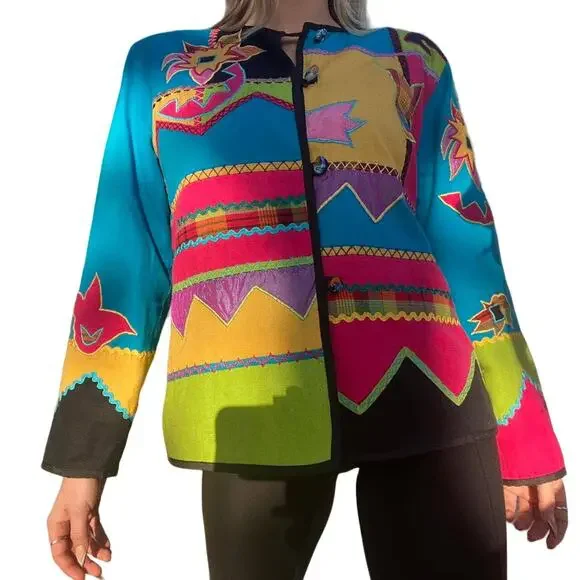 Vintage Draper's & Damon's Womens Size M Embroidered Patchwork Jacket Blazer - Picture 4 of 15